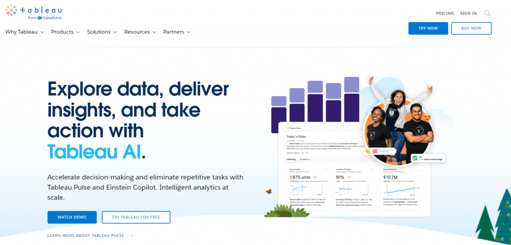 Accelerate decision-making and eliminate repetitive tasks with Tableau Pulse and Einstein Copilot. Intelligent analytics at scale.